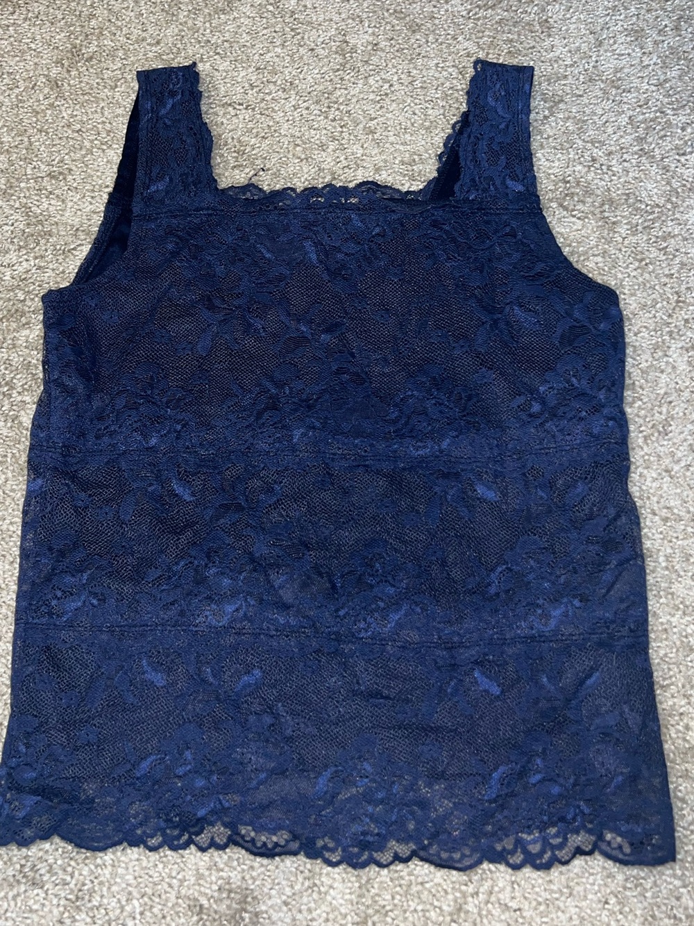 Vintage Navy Lace Square-Neck Tank Top Romantic Feminine